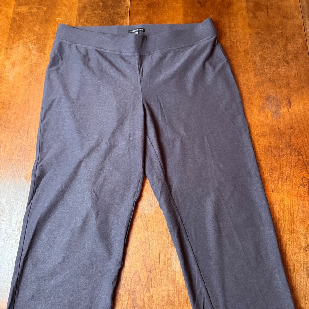 Eileen Fisher Pants Women L Gray Cropped Straight Leg Viscose Stretch Pull On - Picture 2 of 8